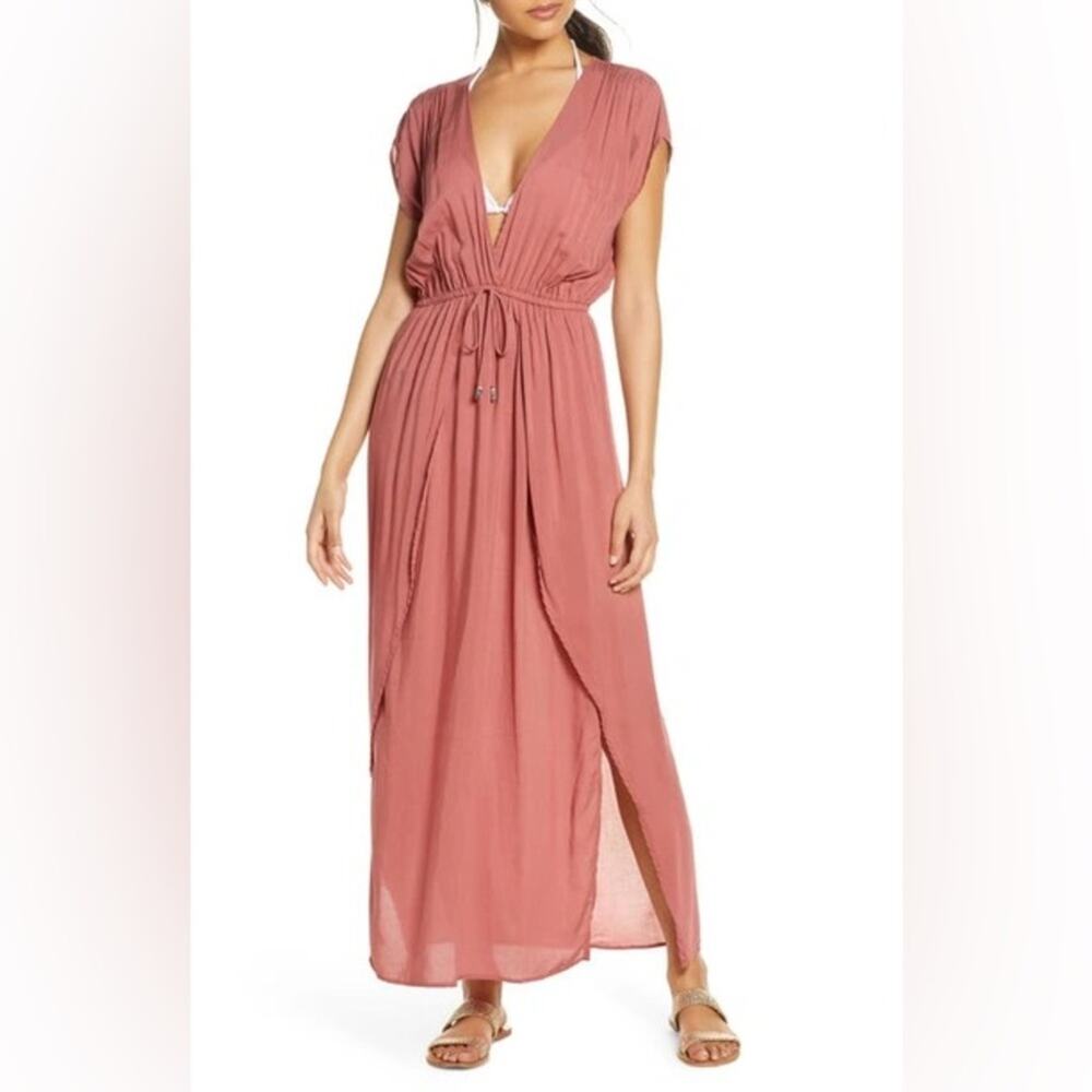ELAN
Deep V-neck Cover-up Maxi Dress In Rose - Picture 3 of 10